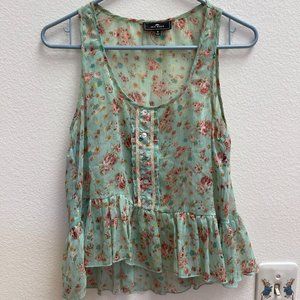 Iris Basic Floral Sheer Peplum Tank Top